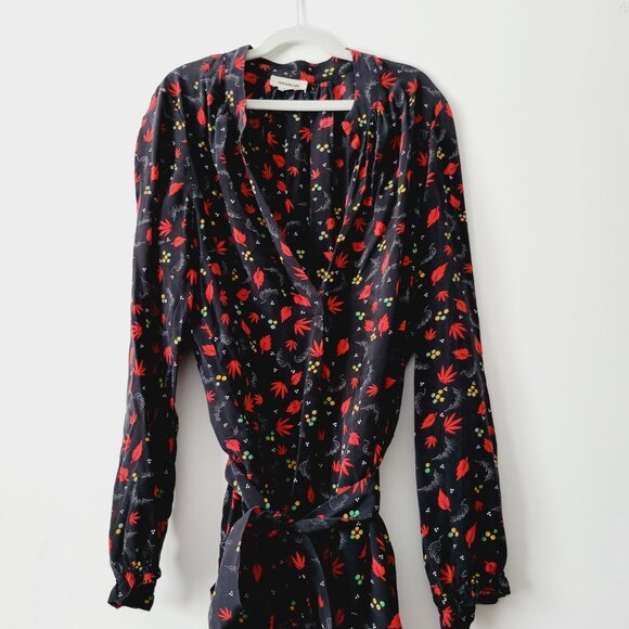 Zadig & Voltaire Black and Red Silk Shirtdress with Waist Tie - Picture 4 of 7